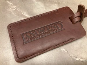 Lands’ End Direct Merchants Luggage Tag Brown Leather Vintage Never Used - Picture 1 of 6