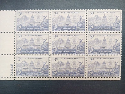COLORADO STATEHOOD Plate Block 9  #1001 - Image 1 of 3