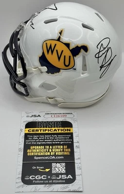 Pat Mcafee & Rich Rodriguez Dual Signed West Virginia Mini Helmet JSA COA  - Image 1 of 3