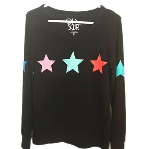 CHASER Black Long Sleeve Top Women's M Multi Color Stars Print - Picture 1 of 5