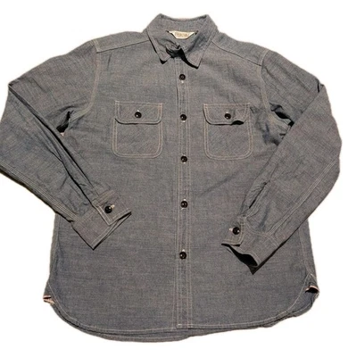 Винтажная мужская рубашка Five Brother Chambray на пуговицах сделано в США размер M синяя - Изображение 1 из 4