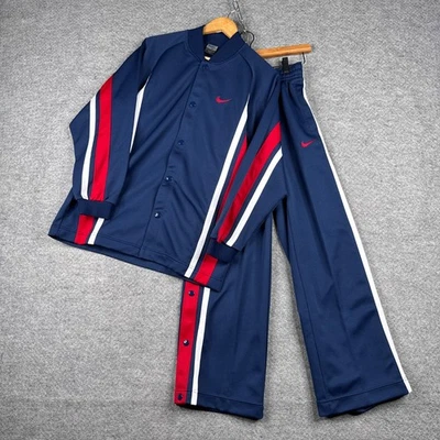 Vintage Nike Track Suit Adult S (Top) XS (Pants) Blue Red Snap Button Warmup Y2K - Image 1 of 4