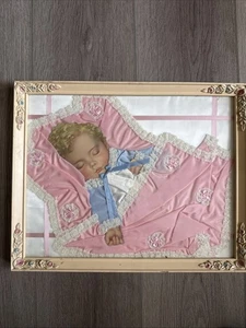 Exquisite Frame Baby Mourning Picture /Satin Bedding,Post Mortem Victorian - Picture 1 of 12