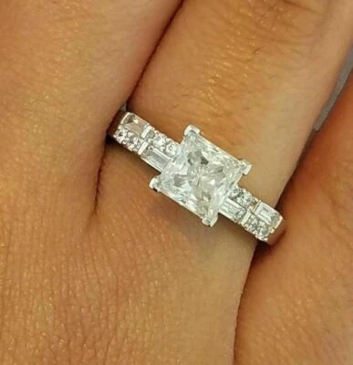 2Ct Near White Princess Moissanite Engagement Wedding Ring Solid 14K White Gold - Image 1 of 3