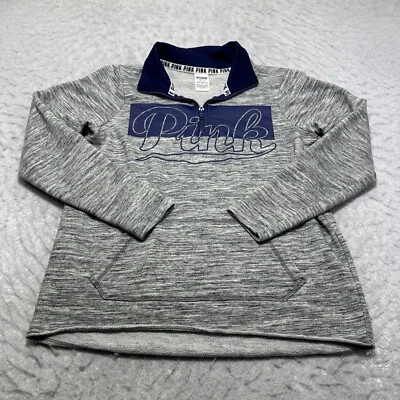 Victoria's Secret ROSA 1/4 Cremallera Terry Sudadera Gris Azul Mujer Talla XS Foto 1 de 4