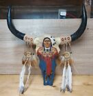 Vintage Native American Western Painted Bull Buffalo Horns Skull Catcher  Decor