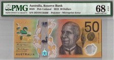 552-0114# AUSTRALIA | POLYMER , MICROPRINT ERROR, 50 DOLLARS, 2018, PMG 68 S.GEM