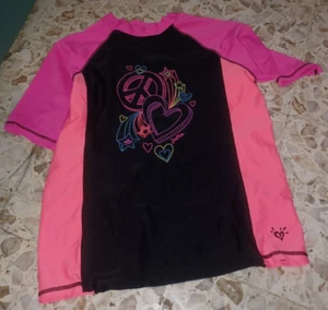 Justice Youth Girls Swim Shirt SZ 14 Pink Black - Picture 1 of 4