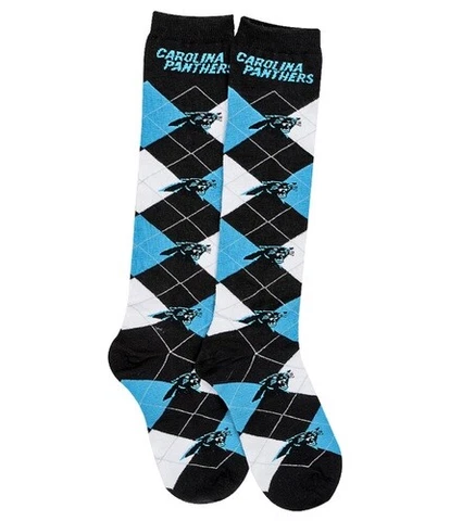 Carolina Panthers NFL For Bare Feet Argyle Women's Knee High Socks SZ Med Cover