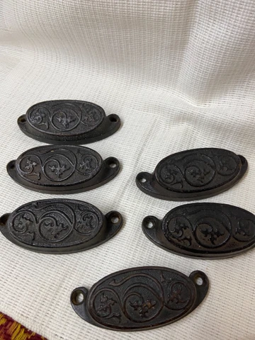 6 CAST IRON BROWN PULLS DRAWER CABINET BIN HANDLES RUSTIC BARN DRESSER KNOBS Cover
