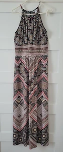 Abito donna LONDON TIMES taglia 12 ~ rosa/nero/blu supporto geometrico BOHO maxi - Foto 1 di 10