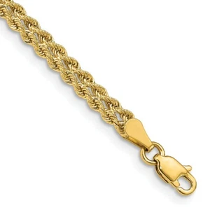 Real 14K Yellow Gold 2.5mm Double Strand Rope Chain Bracelet; 8 inch; Lobster - Picture 1 of 5
