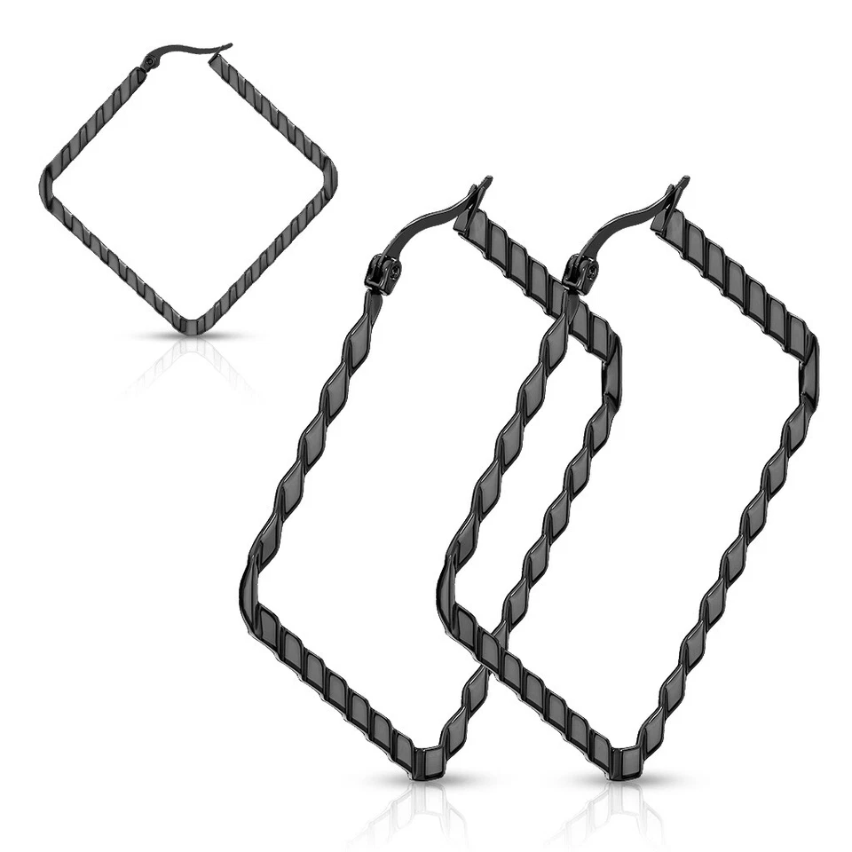 Pair of Surgical Steel Wave Patterned Square Hoop Earrings - Image 1 of 1