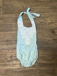 Blue Cotton Girls Romper With Lace Trimming And Overlay Size 18 Months - Picture 1 of 13
