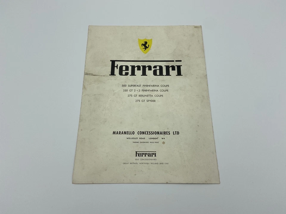 FERRARI 275 GTB | 330 GT 2+2 | 275 GTS | 500 SUPERRÁPIDO | FOLLETO DE VENTAS ANTICIPADAS UK Foto 1 de 4
