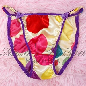 Rainbow Polka Dot Satin Höschen Sissy DUCHESS CUT glänzend Damen String Bikini 5-9 - Bild 1 von 5