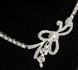 Vtg OTIS Signed Sterling Silver & Rhinestone Art Deco Choker Necklace 14" EVC - Picture 1 of 8