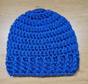 Beanie Preemie Baby Boy Hat Cap Solid Handmade Crochet Doll Royal Blue - Picture 1 of 3