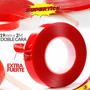 EXTRA STRONG 19MM x 2M ROLL CLEAR ACRYLIC DOUBLE FACE ADHESIVE TAPE - Picture 1 of 9