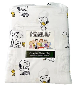 Queen Berkshire Peanuts Snoopy & Woodstock Best Friends White Polyester Sheets - Picture 1 of 8