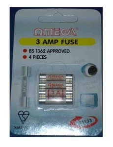 Omega 21133 Enchufe de Seguridad Eléctrica Fusibles Reino Unido 3 Amp Paquete de 4 Blister Pack - Imagen 1 de 1