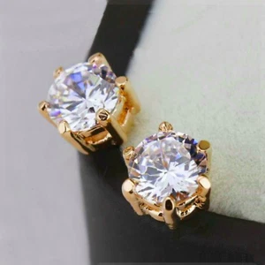 Men Women Luxury simulated sparkle diamonds yellow gold filled 6mm stud earrings - Picture 1 of 6