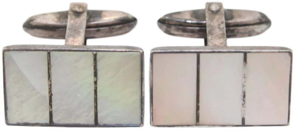 🖤 835er Silber Manschettenknöpfe Perlmutt Herren Schmuck 2,05 x 1,2 cm / 10,13g - Bild 1 von 4