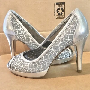 Adrianna Papell 5,5 Foxy elegante Pumps Silber Sterling klassische Peeptoe Schuhe mit Absatz - Bild 1 von 9