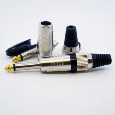 10pcs 1/4" 6.3mm Mono Metal Plug with Black Ring & Black Plastic Audio Connector - Image 1 of 4