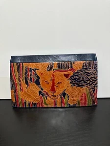 Bolso sin asas de cuero genuino de leopardo hecho en la India 14"x8.5"x2.5" - Imagen 1 de 19