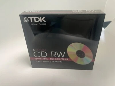10PK RETAIL TDK CD-RW IN 5.2MM SLIM JEWEL CASE 4X, 80MIN/700MB, PART NO. 20356 - Image 1 of 3