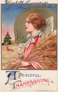 CARTOLINA WINSCH ARTIST SCHMUCKER RINGRAZIAMENTO DONNA RACCOLTO SOLE DORATO 101524 T - Foto 1 di 2