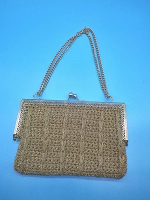 Handtasche Damen gehäkelt geflochten goldfarbig ca. 17x13 cm we372 - Bild 1 von 4