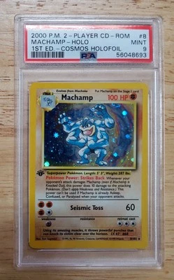 Pokemon PSA 9 MINT 1999 Machamp Cosmos Base Set 1st Edition CD Rom Holo Card - Image 1 of 2