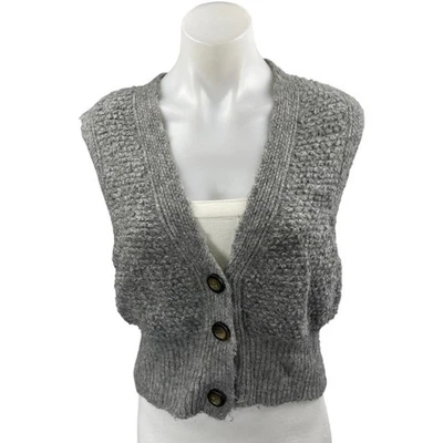 Urban Outfitters Paige Gray Textured Knit Sleeveless Button Crop Sweater Vest M - Image 1 of 4