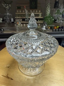 5222 Vintage 1960er Anchor Hocking Wexford Kristall Deckel Bonboniere kubistisches Muster  - Bild 1 von 4