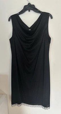 Vestido de noche Donna Riccco negro brillante y cuentas sin mangas talla 14 W Foto 1 de 4