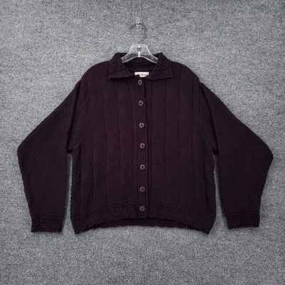 VINTAGE LL Bean Cardigan Womens Large Purple Button Front Sweater Collared USA - Image 1 of 4