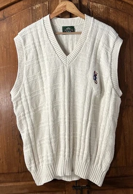 Vintage Jantzen Colete Suéter de Malha Masculino Grande Creme EUA Pulôver de Golfe Decote V CE - Imagem 1 de 4