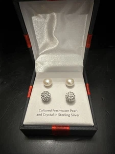 Pendientes perlas cultivadas de agua dulce y cristal en caja de regalo de plata de ley 2 pares - Imagen 1 de 3