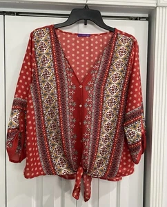 West Kei Orange Medallion Boho Blouse Size Large - Picture 1 of 5