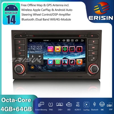 8-Core 64GB Android 14 Autoradio GPS per AUDI A4 B7 B9 SEAT EXEO DVD DAB+CarPlay - Immagine 1 di 4
