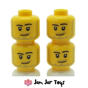 LEGO Minifigure Heads Stubbled Beard Moustache Grin x4 NEW Custom FH39 - Picture 1 of 4