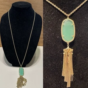 Kendra Scott Rayne Oro Largo Colgante Borla Distintivo Collar Verde Playa Boho - Imagen 1 de 9