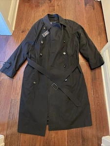 Roundtree & York Rainwear Men's Black Long Trench Coat Lined Belted Size 38R NWT - Picture 1 of 8