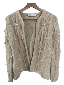 ZARA PEARL CABLE KNIT CARDIGAN SIZE L Great Condition - Picture 1 of 6