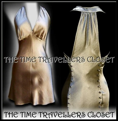 KATE MOSS TOPSHOP серебро золото атласный BIAS мини-платье 30-х старый Голливуд Великобритании 10 38 6 - Изображение 1 из 4