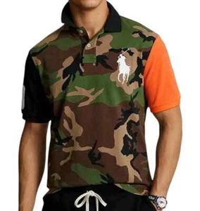 NWT Polo Ralph Lauren Men's Big Pony Colorblock Camo Orange Polo Shirt Size L - Picture 1 of 4