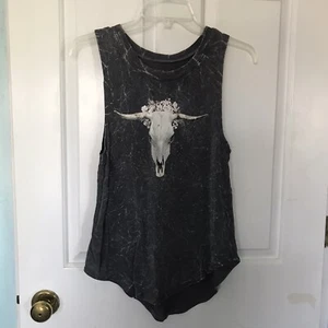 Grayson Threads Damen Gr. XS ärmelloses Top grau Tank Grafik Blumen Kuh Totenkopf - Bild 1 von 8