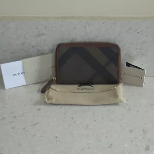 Burberry Smoked Check Brown Zip Card Case with Dust Bag - Picture 1 of 19